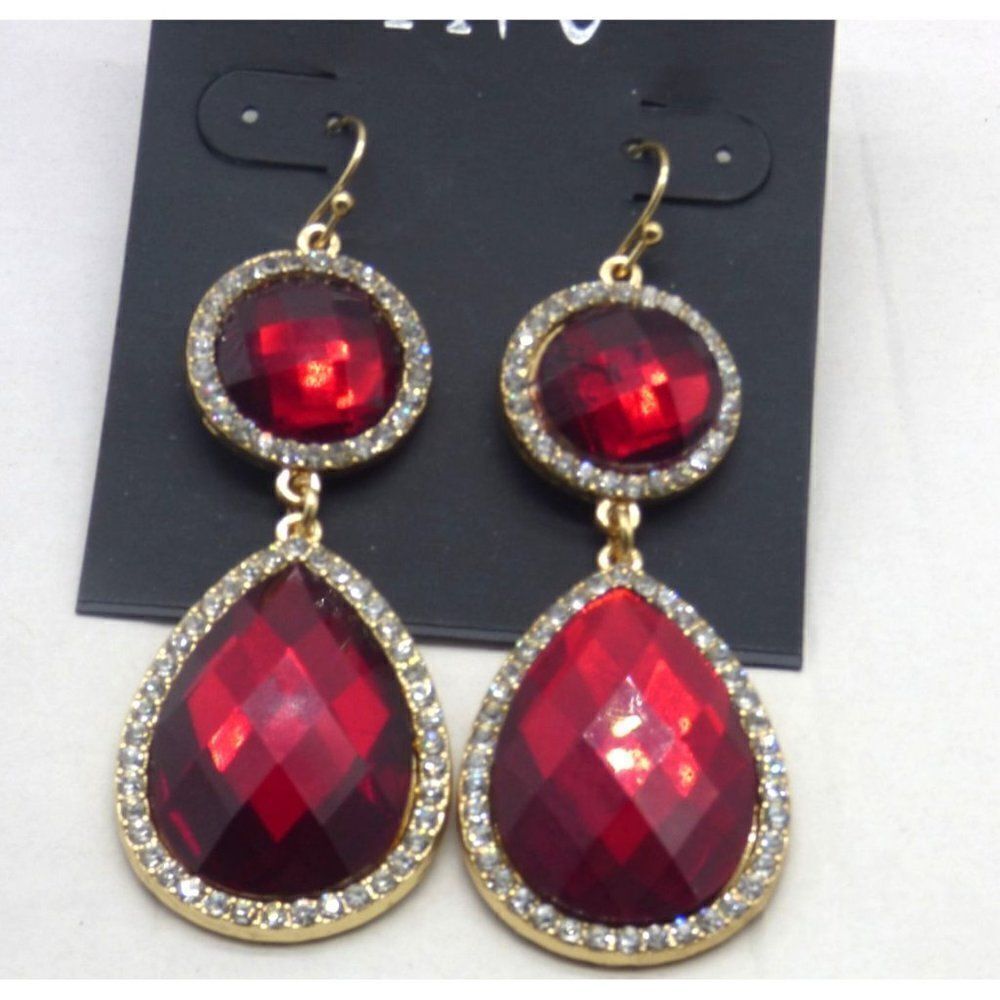 INC International Concept Women’s Crystal and Gold Dangle Earrings, Red